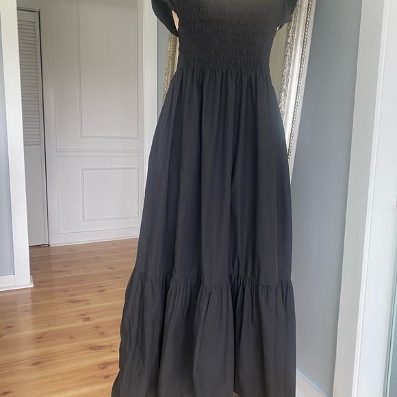 Aqua Black Off-the-Shoulder Smocked Maxi Dress - Picture 1 of 5
